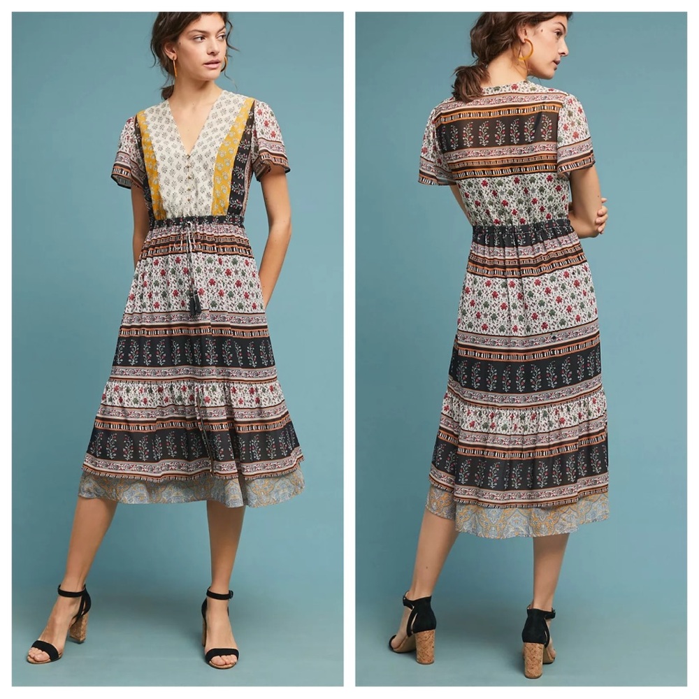 Anthropologie Multicolor Patterned Midi Dress